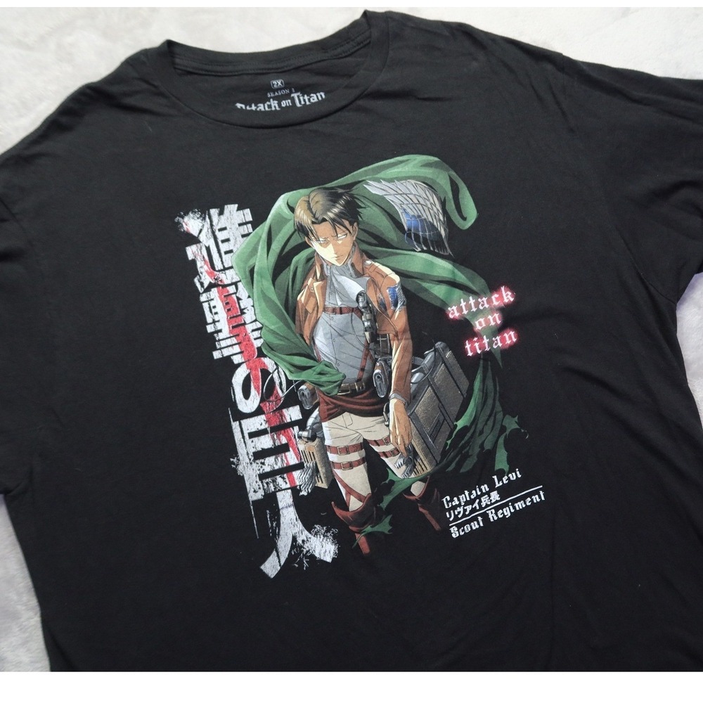 Attack on‎ Titan Captain Levi T Shirt Men's Size 2XL Black Season 3 Anime Manga